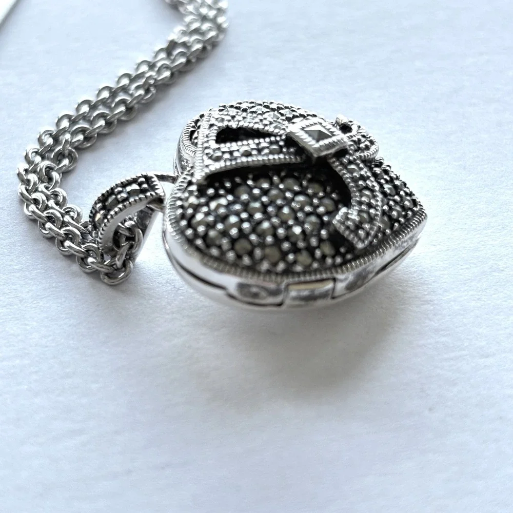Judith Jack‎ Sterling Silver Necklace Puffy Heart Locket Marcasite Pendant New - Picture 3 of 12